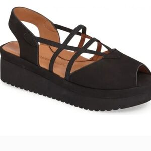 L'Amour Des Pieds Adelais Platform Wedge Leather Sandals Sz8.5 Black